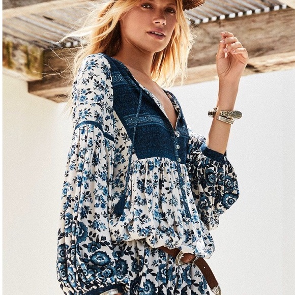 Blue Floral Elle Boho Mini DRESS Indigo - Picture 2 of 6